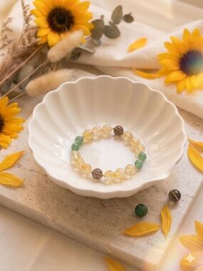 Beaded Citrine & Green Agate Stretch Bracelet